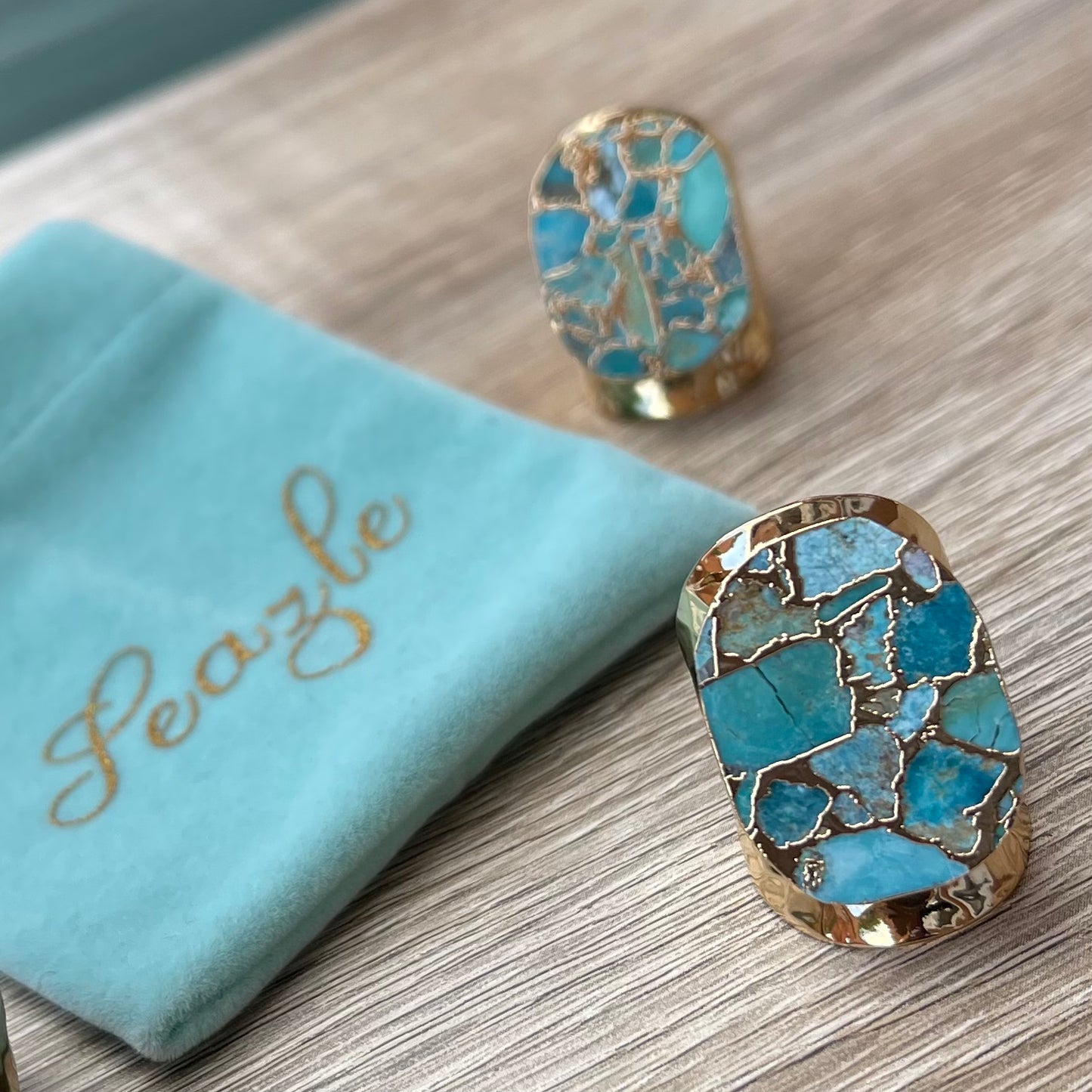 Hammered Copper Turquoise Slab Ring