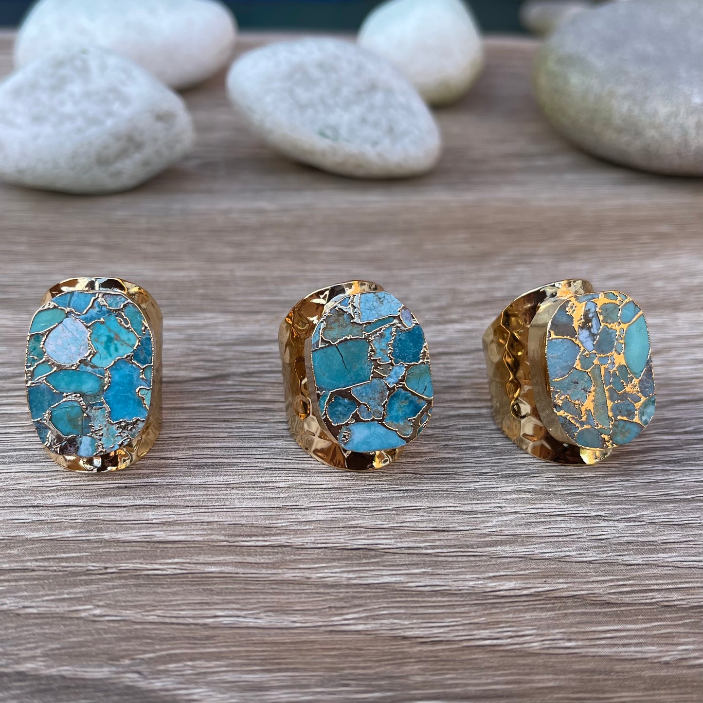 Hammered Copper Turquoise Slab Ring