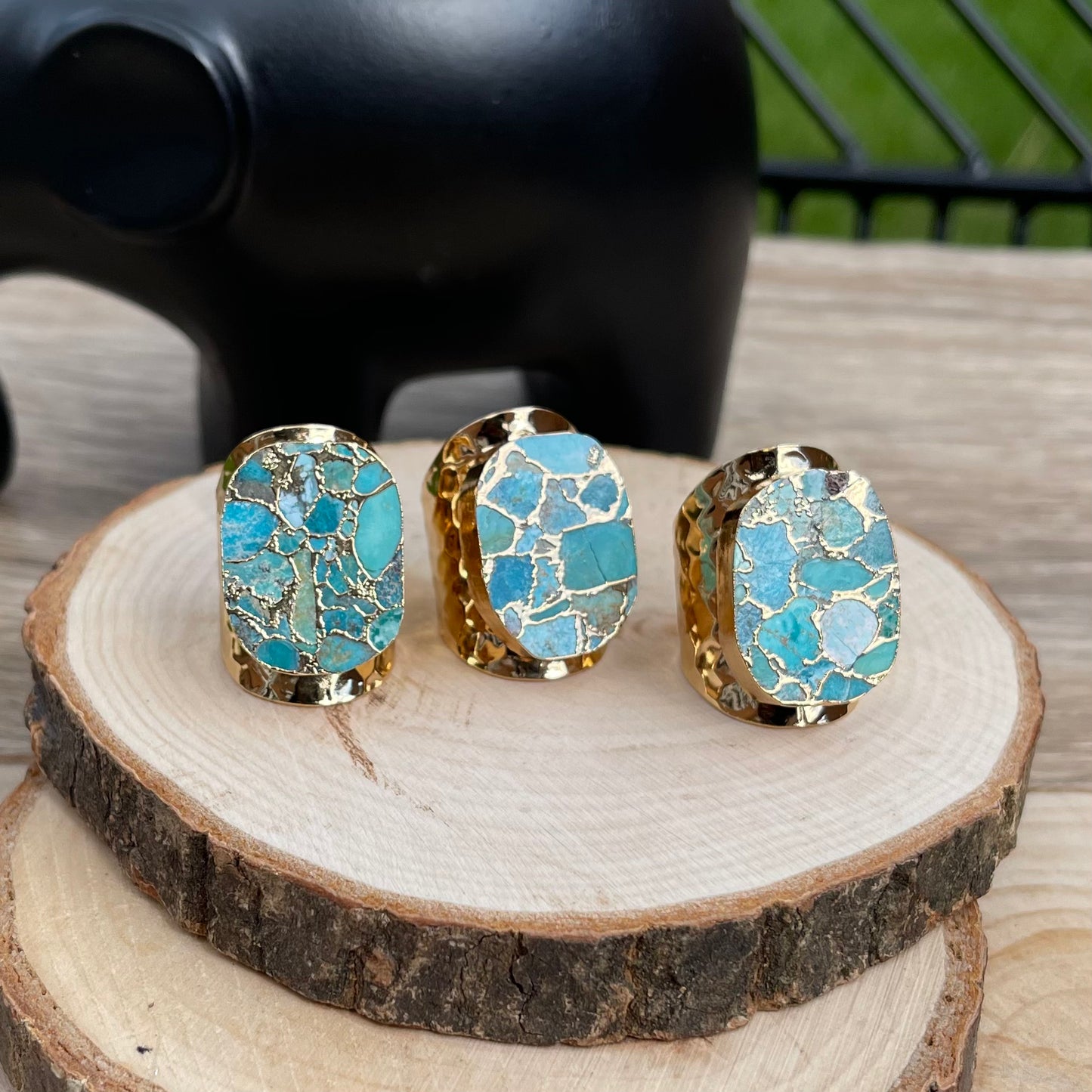 Hammered Copper Turquoise Slab Ring
