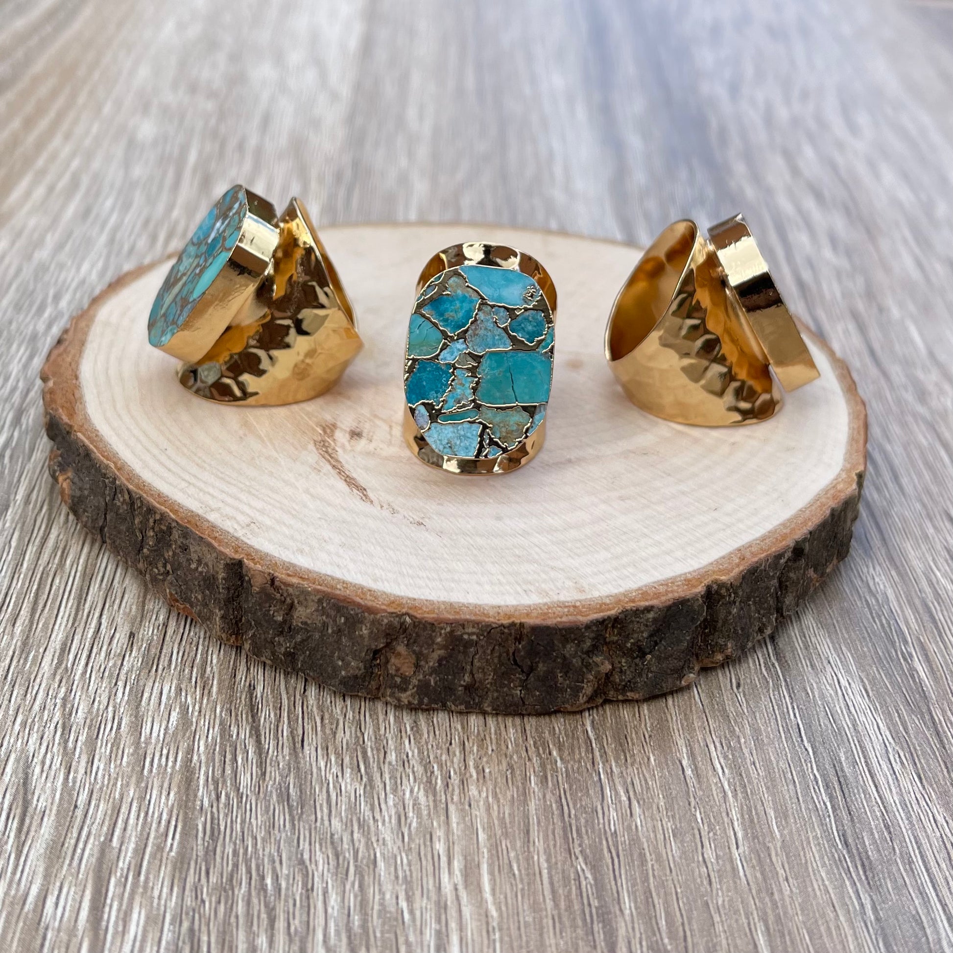 Hammered Copper Turquoise Slab Ring
