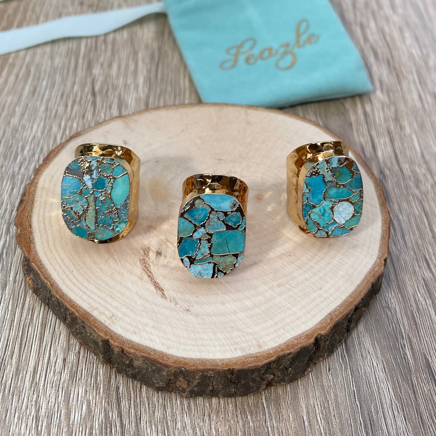 Hammered Copper Turquoise Slab Ring