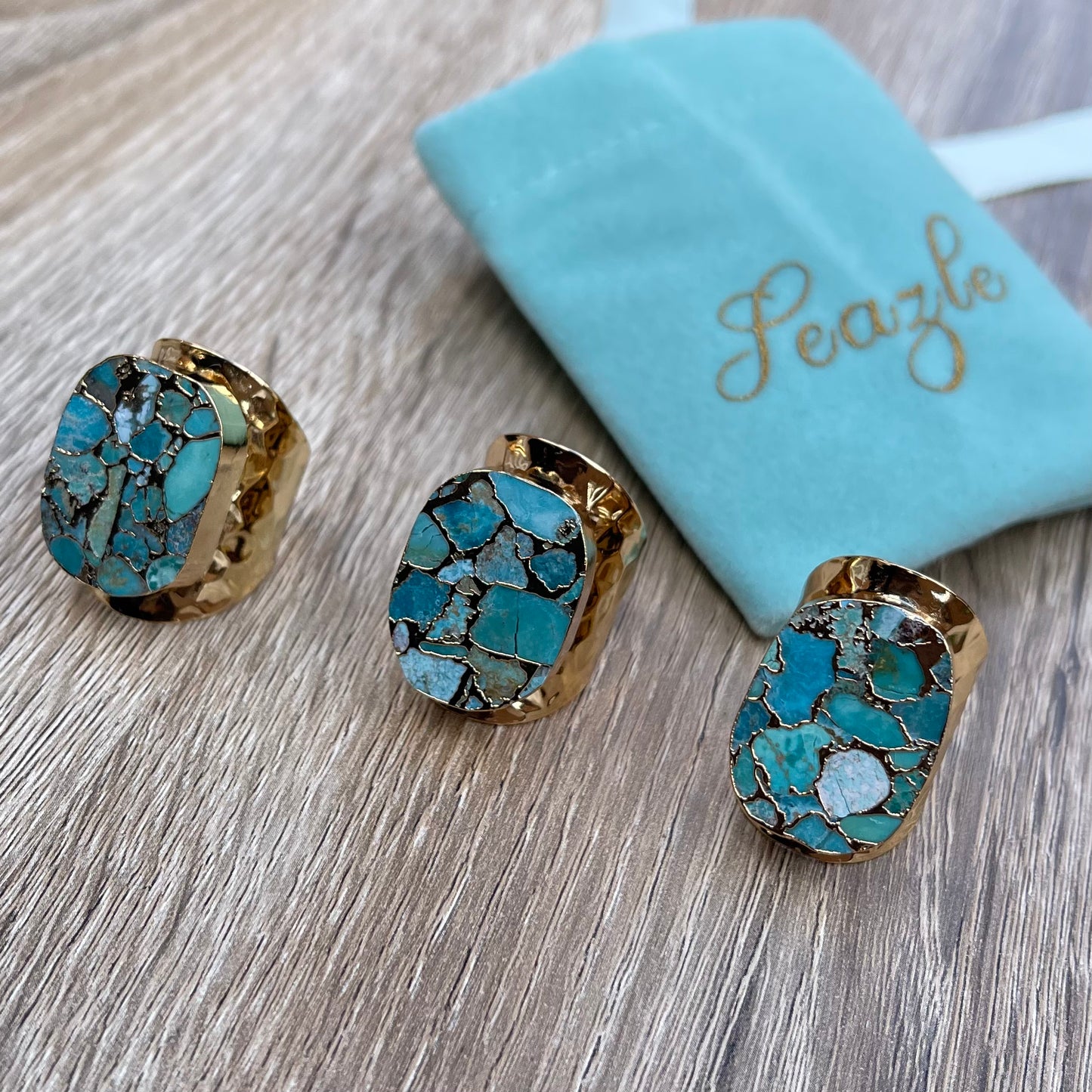 Hammered Copper Turquoise Slab Ring