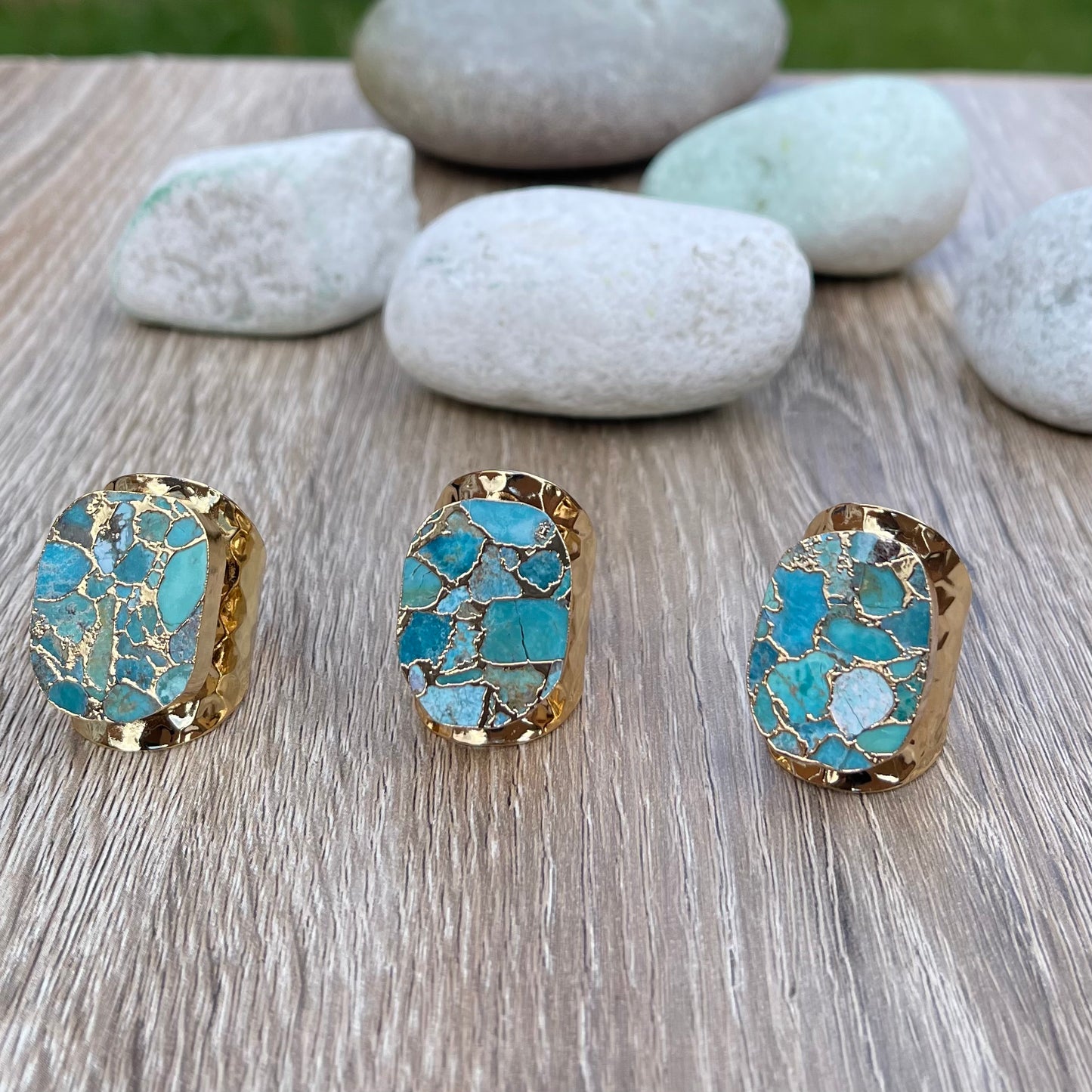 Hammered Copper Turquoise Slab Ring