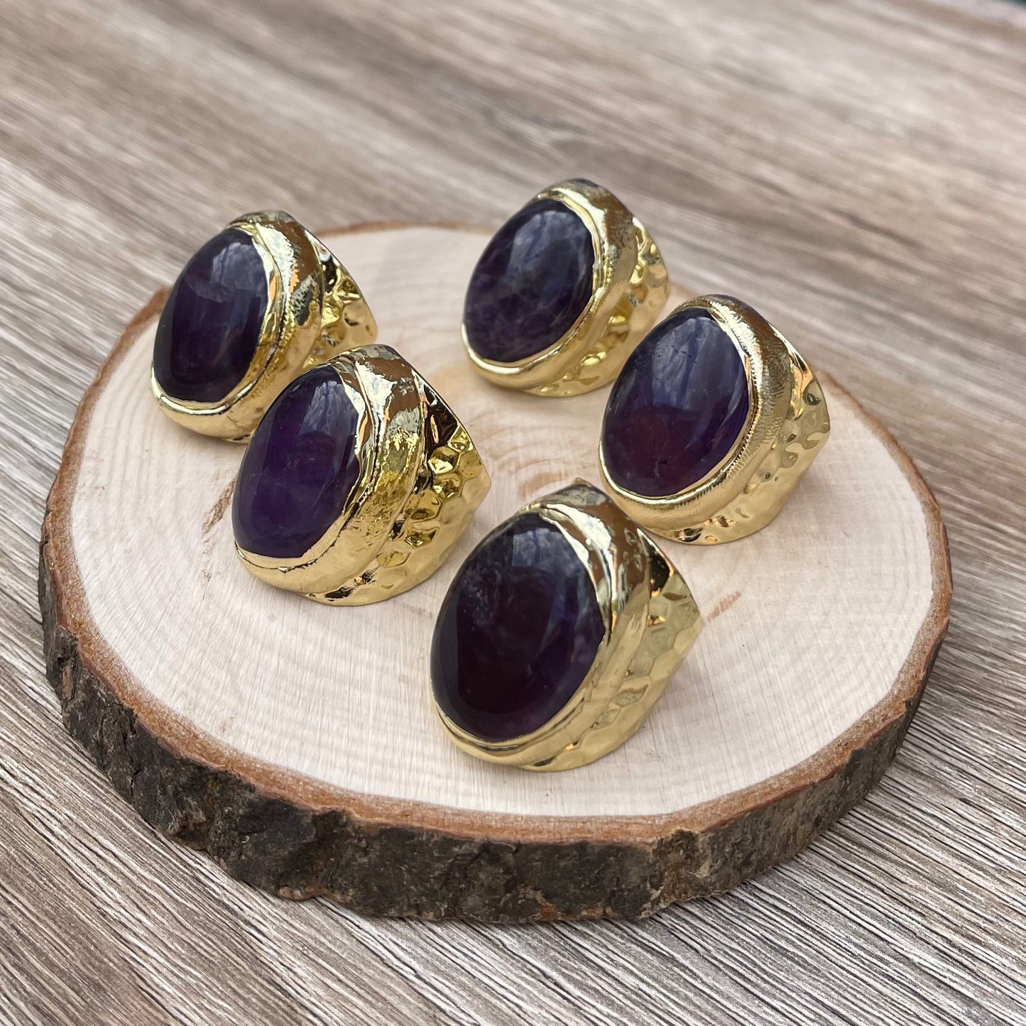 Statement Natural Amethyst Crystal Ring
