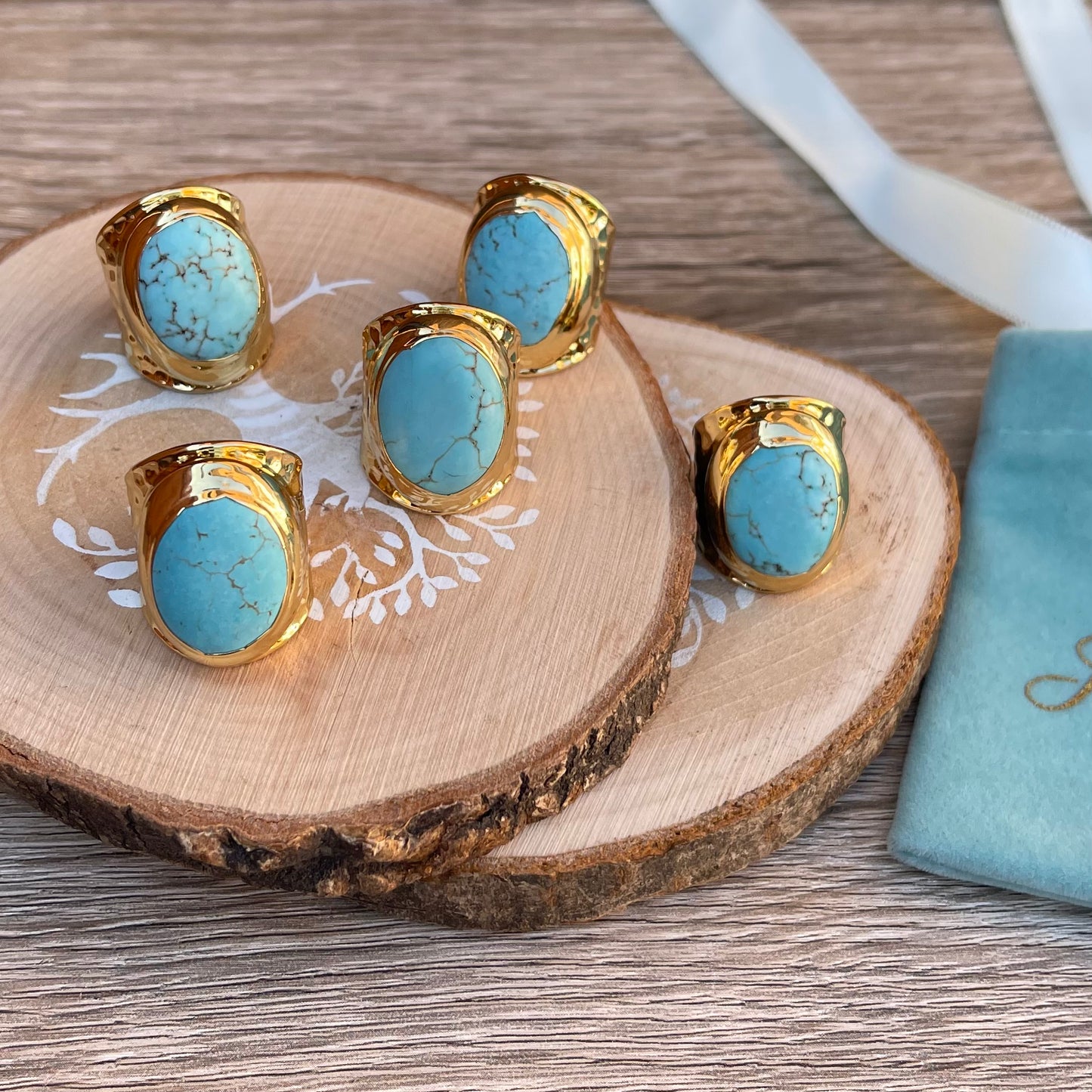Gold Ring with Blue Howlite