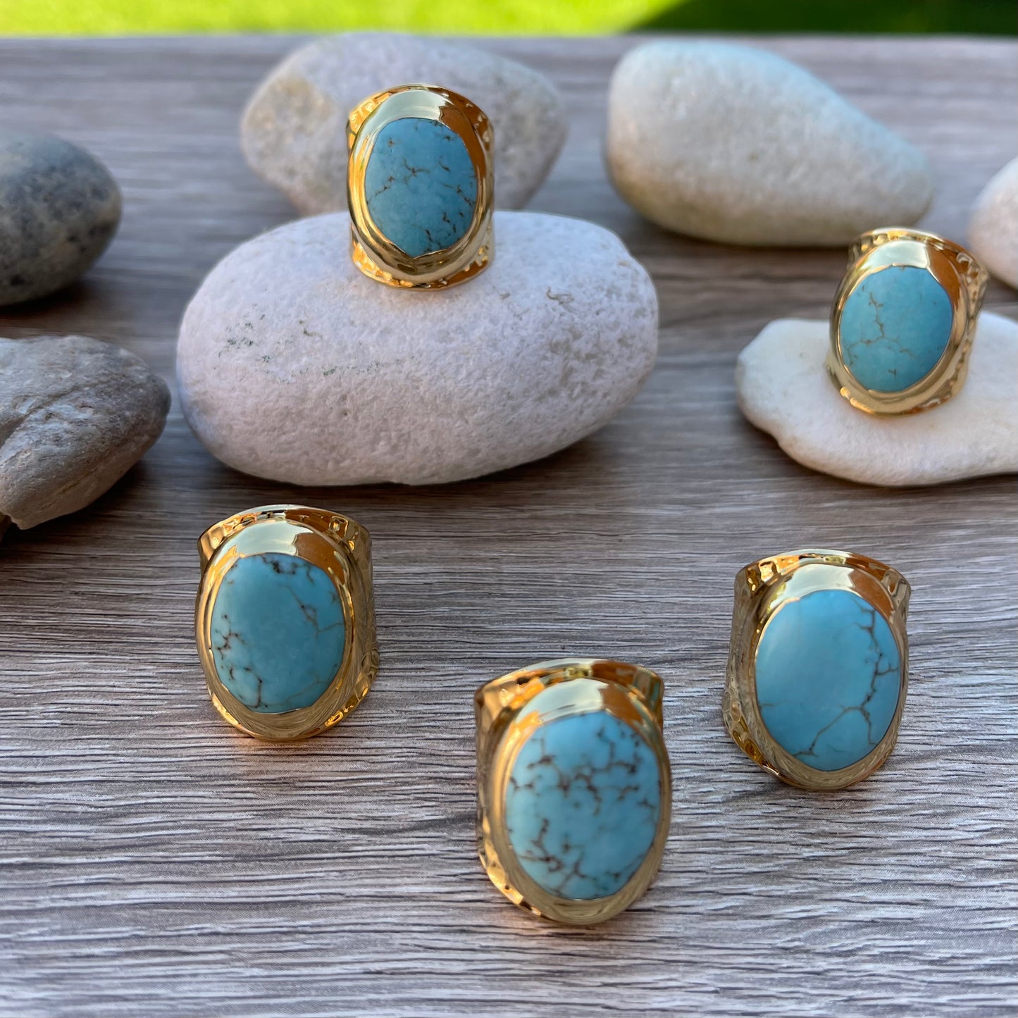 Gold Ring with Blue Howlite